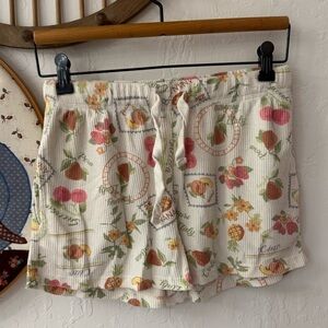 Pink Rose Summer Fruit Waffle Drawstring pocket Shorts Medium